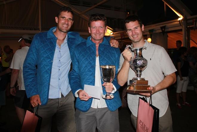 Winners (left to right, Peter Backe, Anthony Day and Nick Faulks) - Old Mutual Top Dog Trophy Series 2014-2015 © RHKYC / Lindsay Lyons